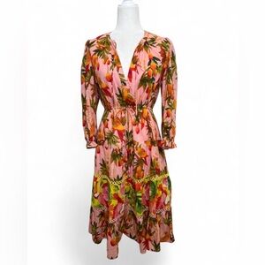 Farm Rio mixed mango trees pink midi dress